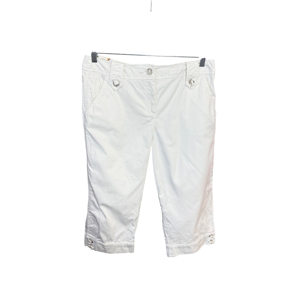 Sandro Sportswear White‎ Capri Pants Cotton Stretch Cropped Trousers Womens 12